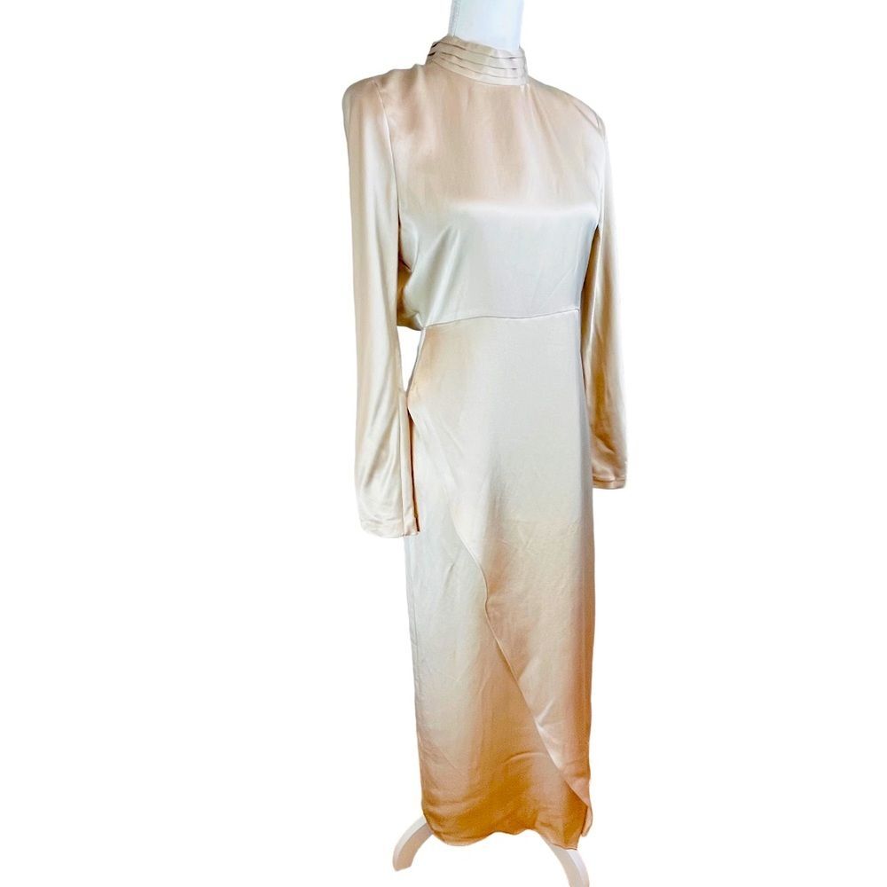 ZARA Events Champagne‎ Open Back Dress Sz M New NWT Long Sleeve High Neck Tulip